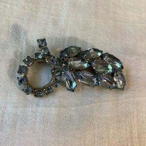 Blue Navette & Round Prong Set Rhinestones Vintage‎ Brooch Pin